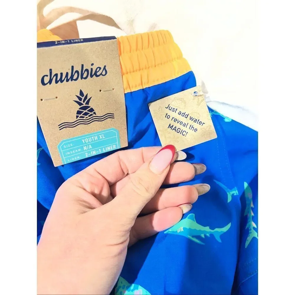 Chubbies The Secret Tides Youth Magic Classic Mesh Lined Swim Trunks Sharks XL